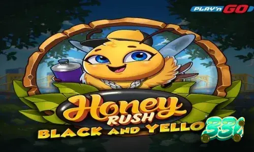 Tampilan grid heksagonal neon dalam slot Honey Rush Black and Yellow